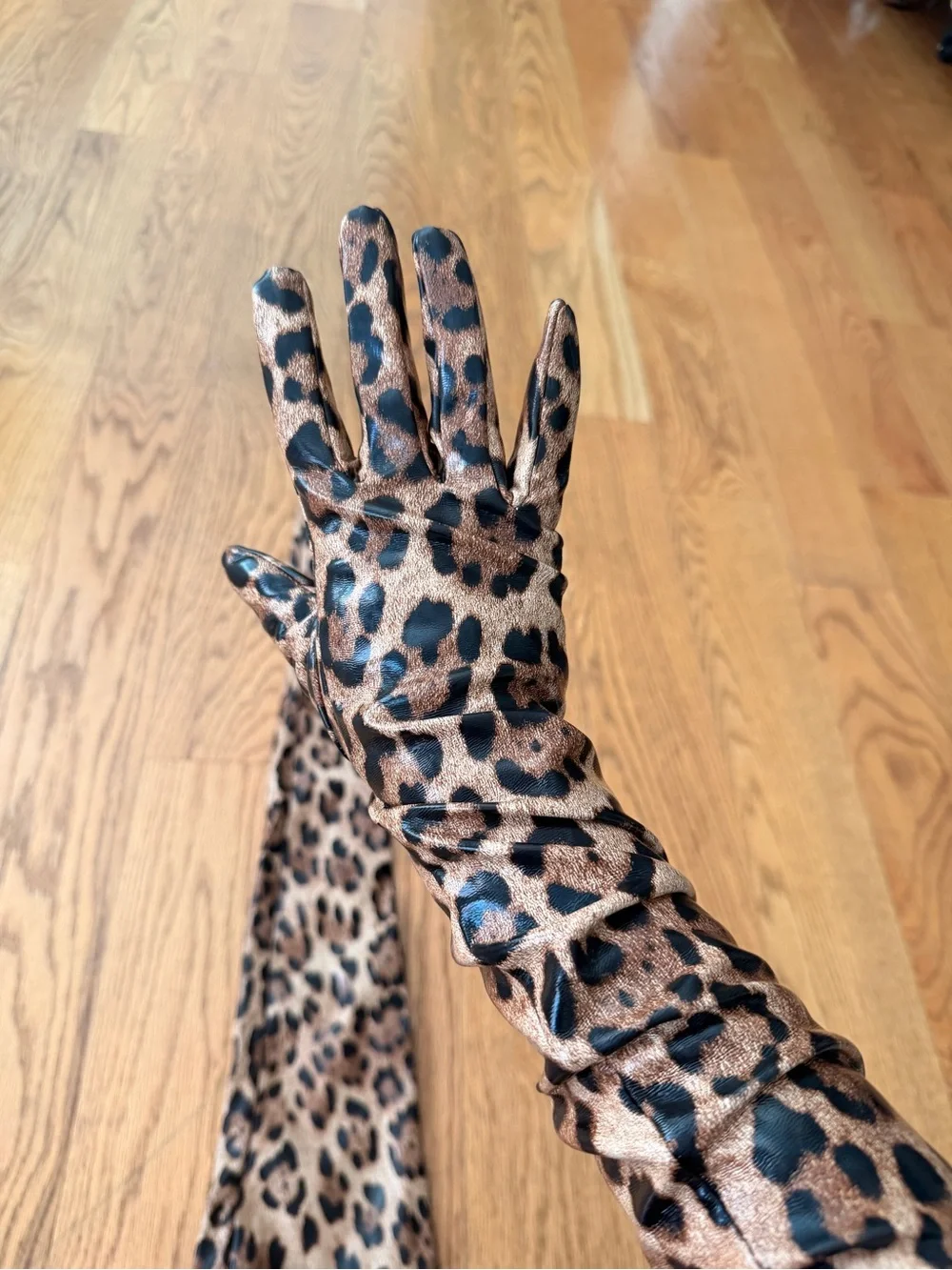 Leopard Print Long Gloves - Brown & Black